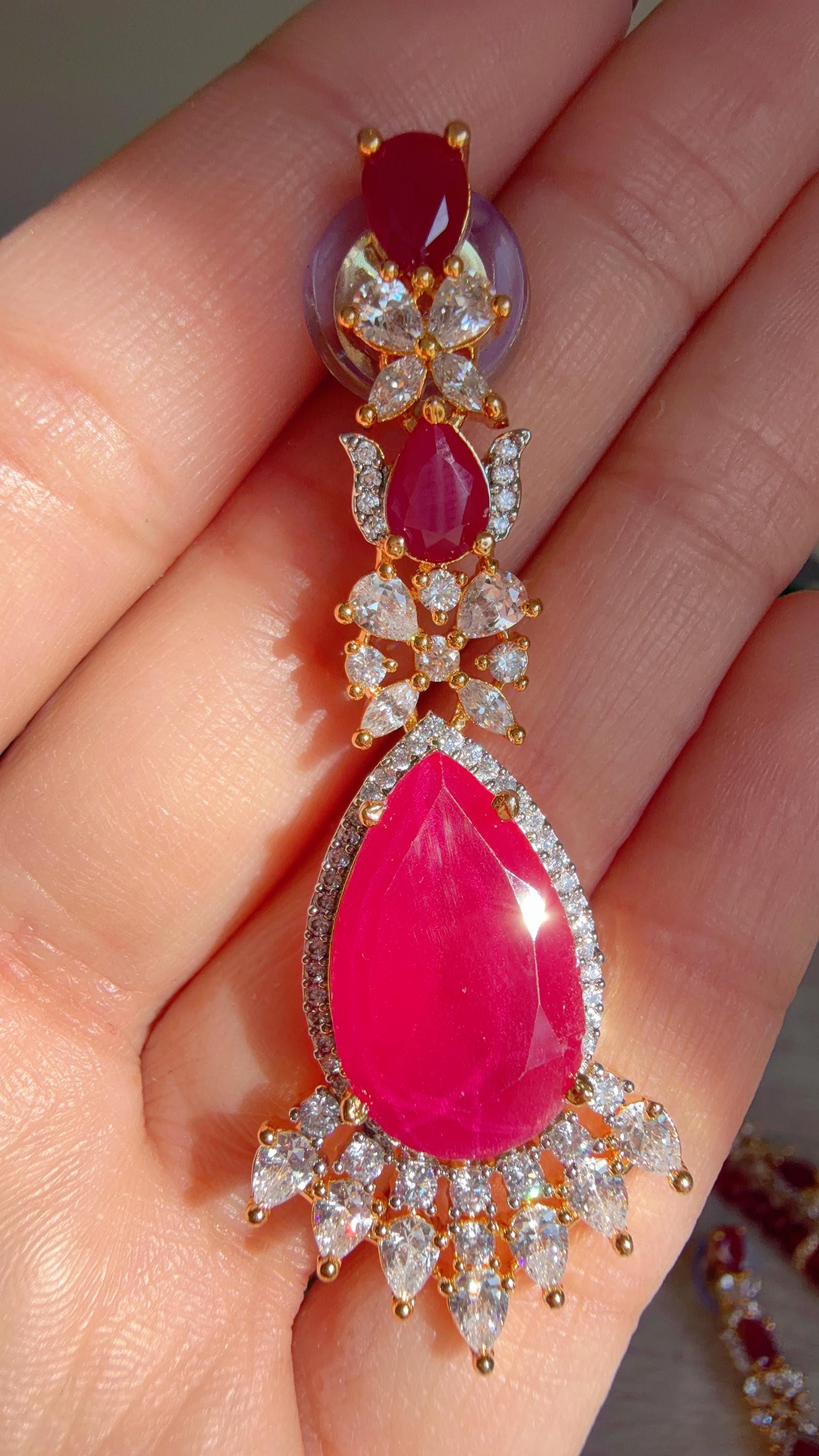Ruby 2 Layer Two-Tone CZ Diamond Necklace Set | Double Strand Bridal Necklace with Matching Earrings - Bella