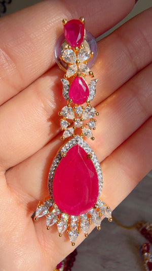 Ruby 2 Layer Two-Tone CZ Diamond Necklace Set | Double Strand Bridal Necklace with Matching Earrings - Bella