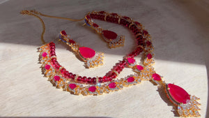 Ruby 2 Layer Two-Tone CZ Diamond Necklace Set | Double Strand Bridal Necklace with Matching Earrings - Bella