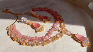 Baby Pink 2 Layer Two-Tone CZ Diamond Necklace Set | Double Strand Bridal Necklace with Matching Earrings - Bella