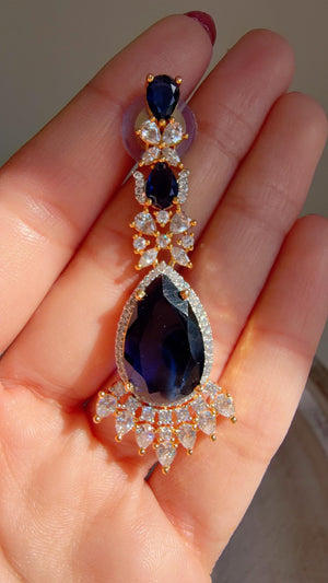 Royal Blue 2 Layer Two-Tone CZ Diamond Necklace Set | Double Strand Bridal Necklace with Matching Earrings - Bella