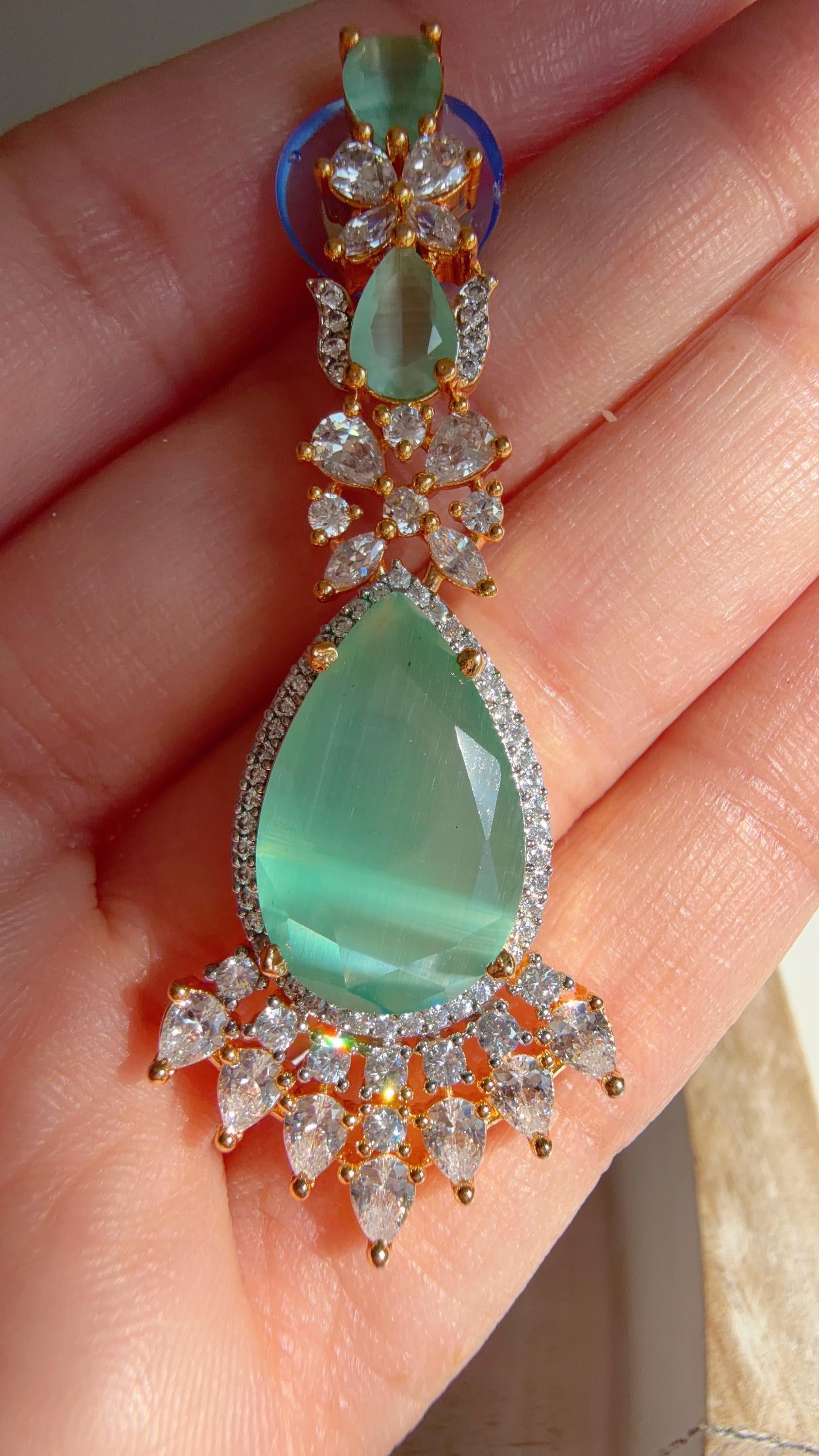 Mint 2 Layer Two-Tone CZ Diamond Necklace Set | Double Strand Bridal Necklace with Matching Earrings - Bella