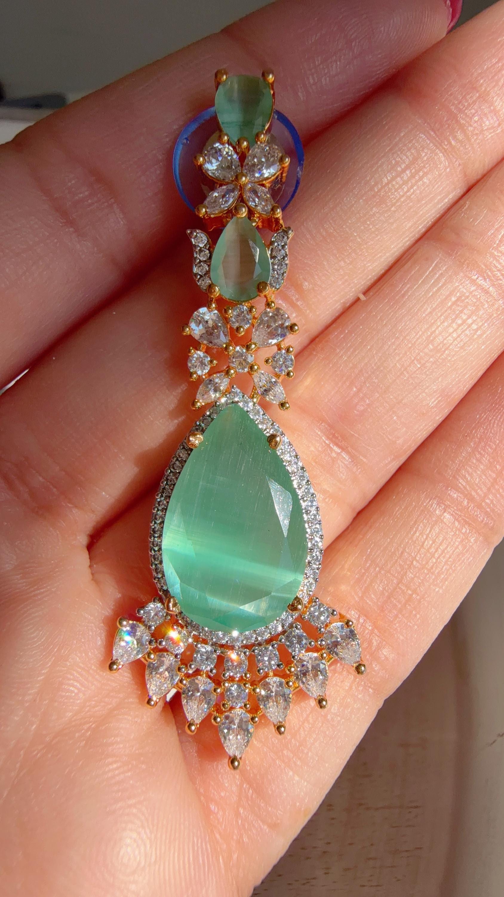 Mint 2 Layer Two-Tone CZ Diamond Necklace Set | Double Strand Bridal Necklace with Matching Earrings - Bella