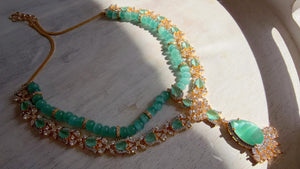 Mint 2 Layer Two-Tone CZ Diamond Necklace Set | Double Strand Bridal Necklace with Matching Earrings - Bella