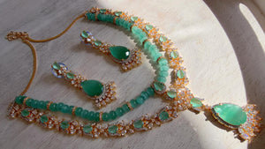 Mint 2 Layer Two-Tone CZ Diamond Necklace Set | Double Strand Bridal Necklace with Matching Earrings - Bella