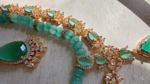 Mint 2 Layer Two-Tone CZ Diamond Necklace Set | Double Strand Bridal Necklace with Matching Earrings - Bella