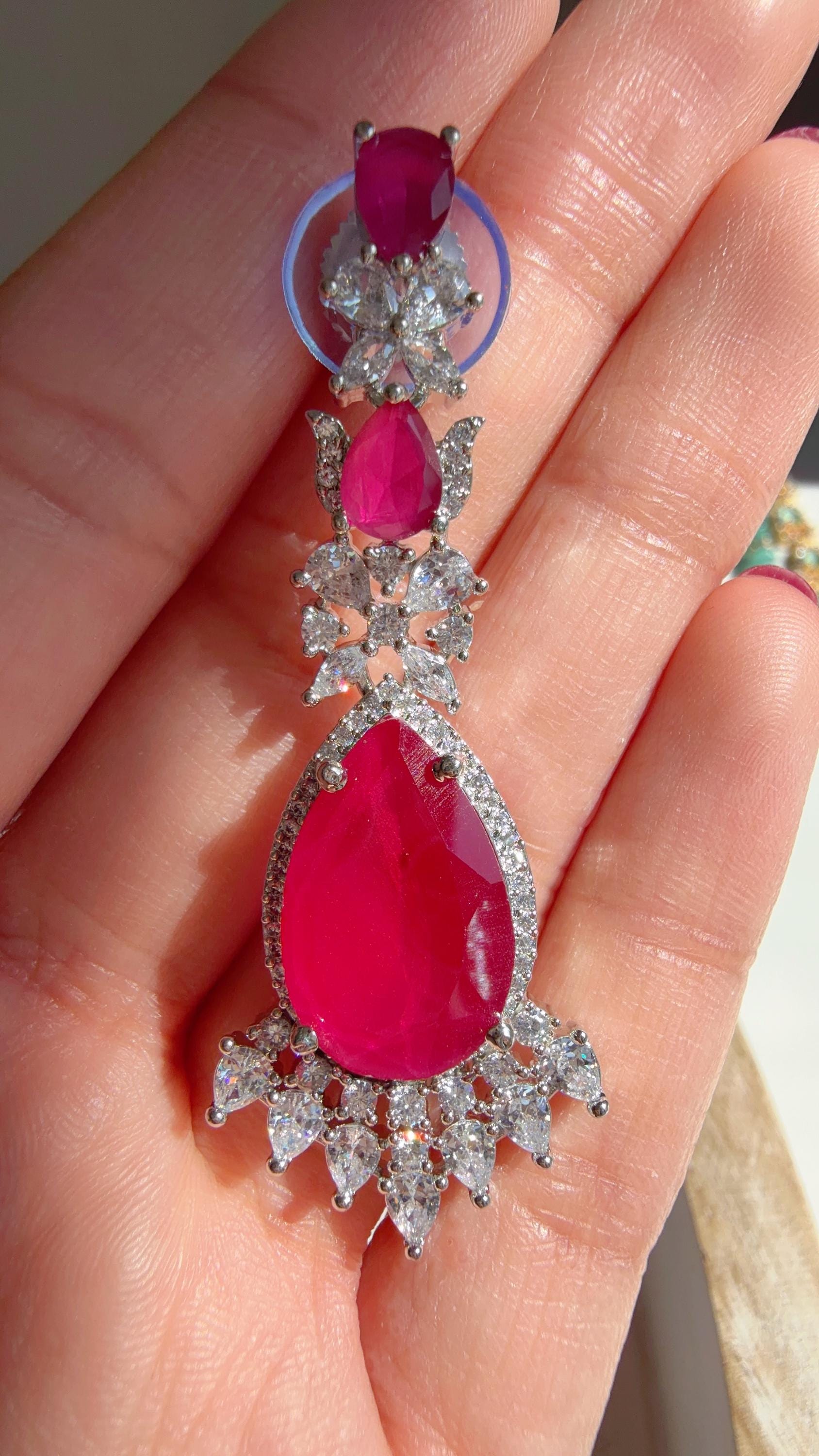 Ruby Rhodium 2 Layer CZ Diamond Necklace Set | Double Strand Bridal Necklace with Matching Earrings - Bella