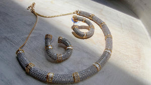2 tone diamond collar Necklace and Stud Earrings Set | Moissanite CZ Jewelry | Luxury Statement Set