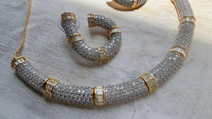 2 tone diamond collar Necklace and Stud Earrings Set | Moissanite CZ Jewelry | Luxury Statement Set