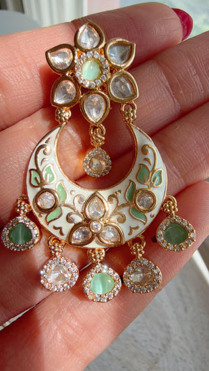 Mint kundan Polki Choker Necklace Set Indian Bridal Wedding Jewelry / diamond Hasli /Indian Wedding jewelry