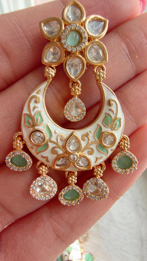 Mint kundan Polki Choker Necklace Set Indian Bridal Wedding Jewelry / diamond Hasli /Indian Wedding jewelry