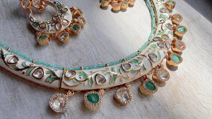 Mint kundan Polki Choker Necklace Set Indian Bridal Wedding Jewelry / diamond Hasli /Indian Wedding jewelry