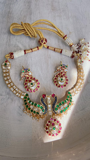 Pachi Kundan Bridal peacock Necklace Set | Moissanite Polki Kundan Necklace | Indian Wedding Jewelry | Statement Necklace