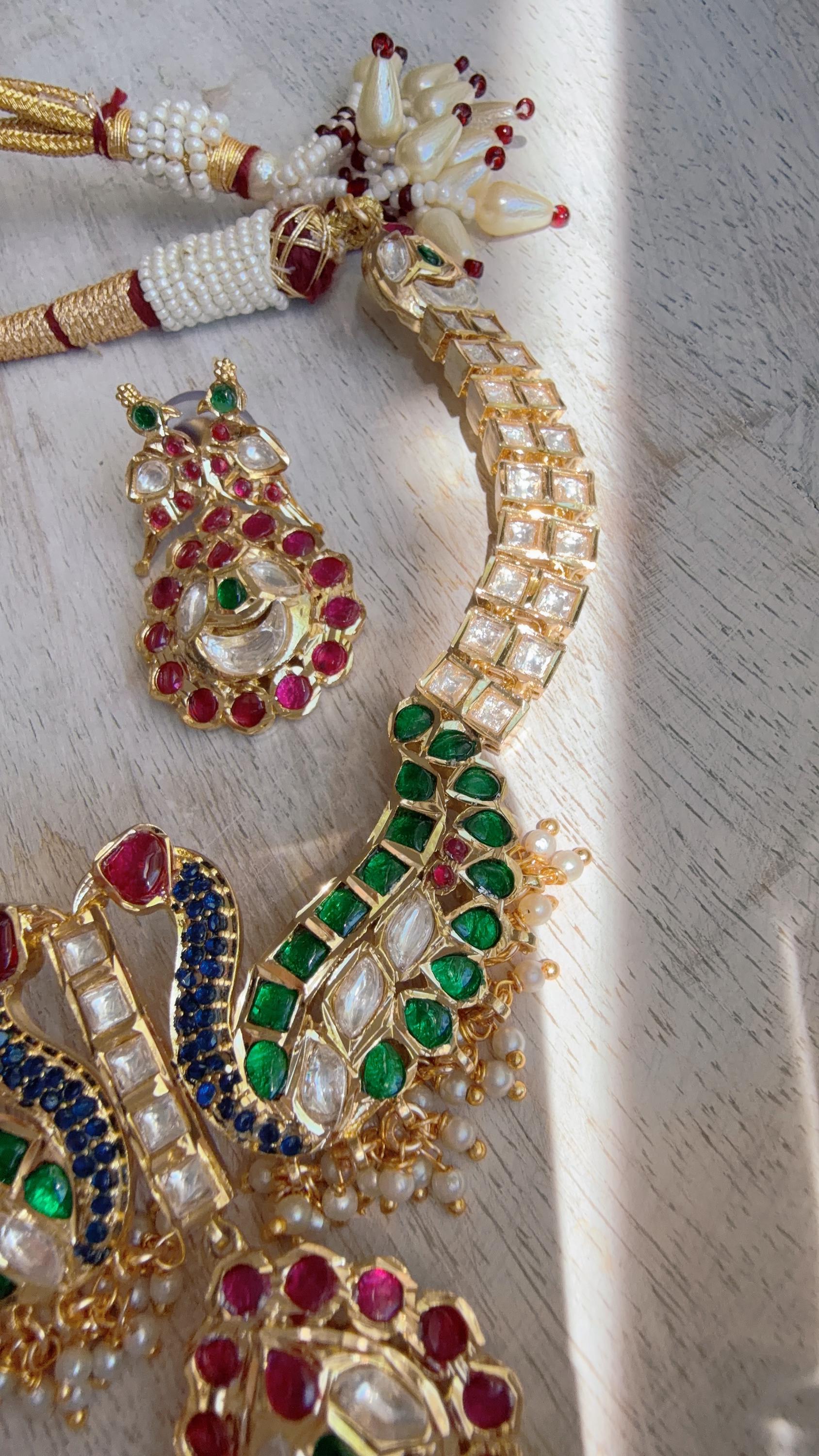 Pachi Kundan Bridal peacock Necklace Set | Moissanite Polki Kundan Necklace | Indian Wedding Jewelry | Statement Necklace