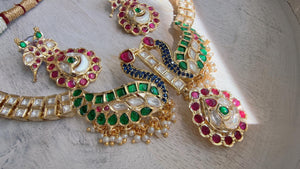 Pachi Kundan Bridal peacock Necklace Set | Moissanite Polki Kundan Necklace | Indian Wedding Jewelry | Statement Necklace
