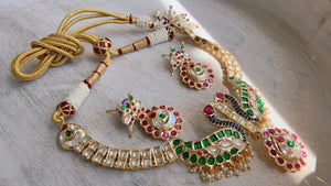 Pachi Kundan Bridal peacock Necklace Set | Moissanite Polki Kundan Necklace | Indian Wedding Jewelry | Statement Necklace