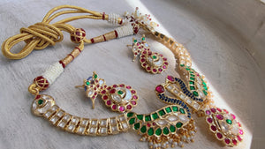 Pachi Kundan Bridal peacock Necklace Set | Moissanite Polki Kundan Necklace | Indian Wedding Jewelry | Statement Necklace