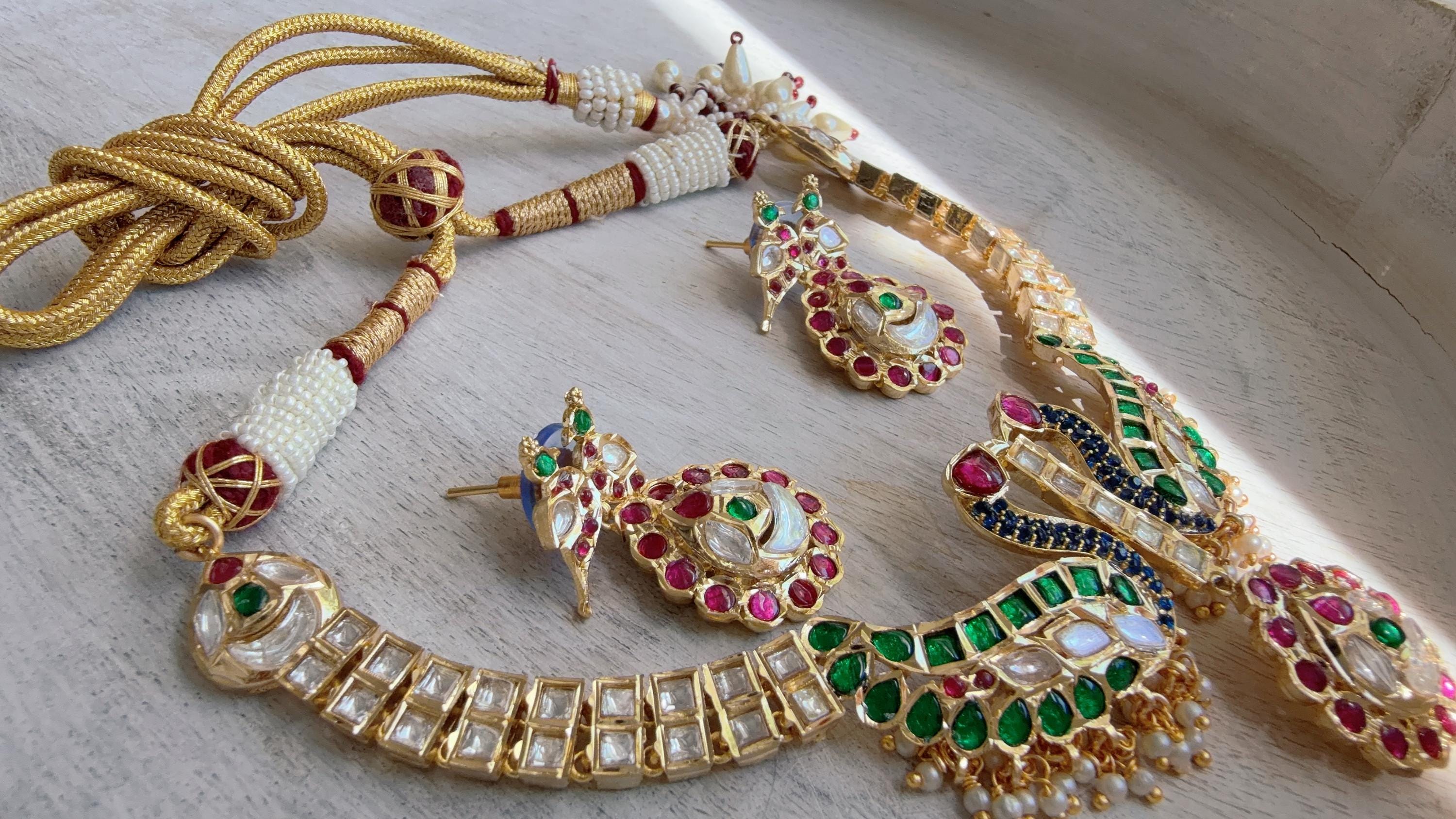 Pachi Kundan Bridal peacock Necklace Set | Moissanite Polki Kundan Necklace | Indian Wedding Jewelry | Statement Necklace