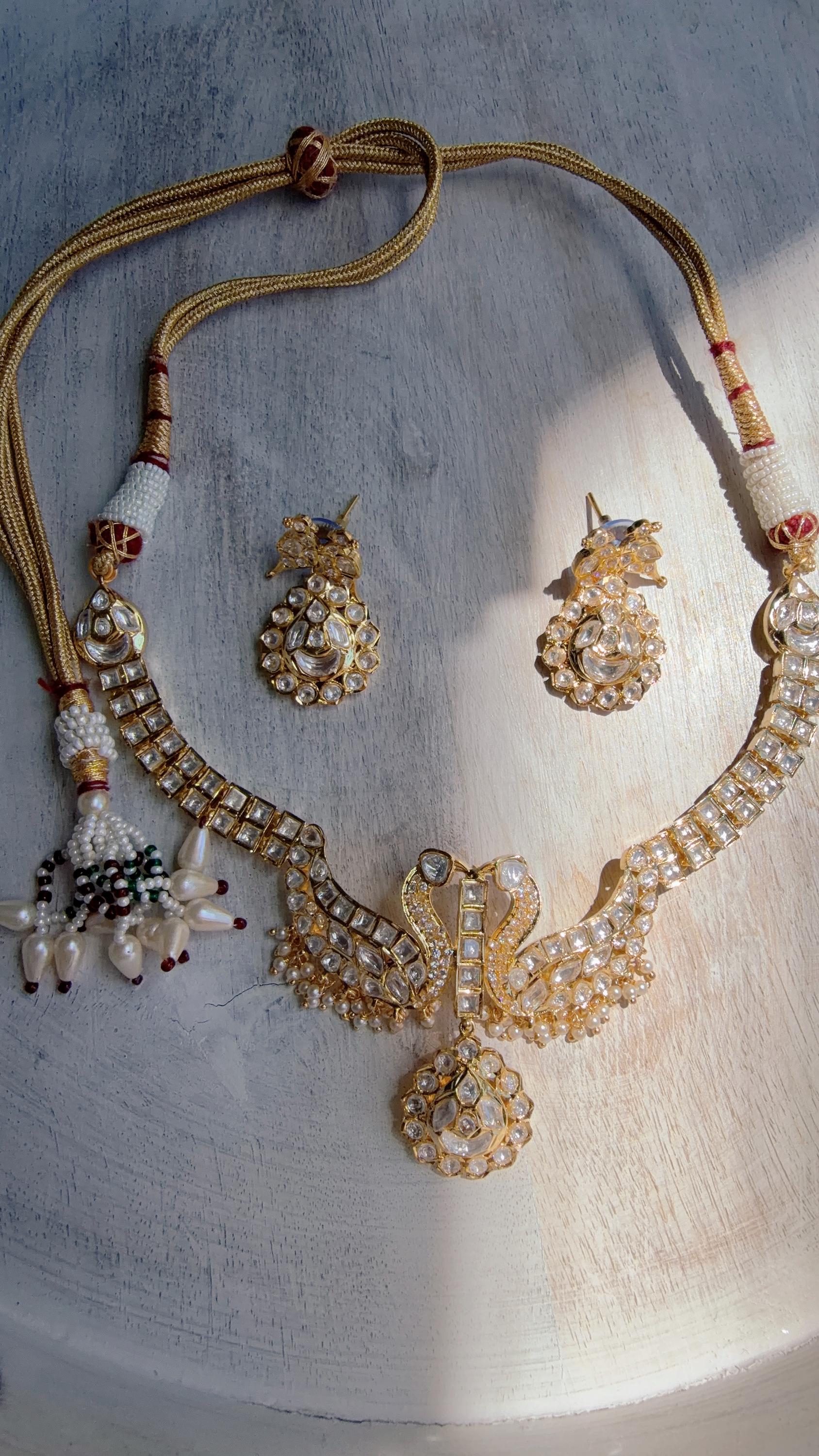 Pachi Kundan Bridal peacock Necklace Set | Moissanite Polki Kundan Necklace | Indian Wedding Jewelry | Statement Necklace