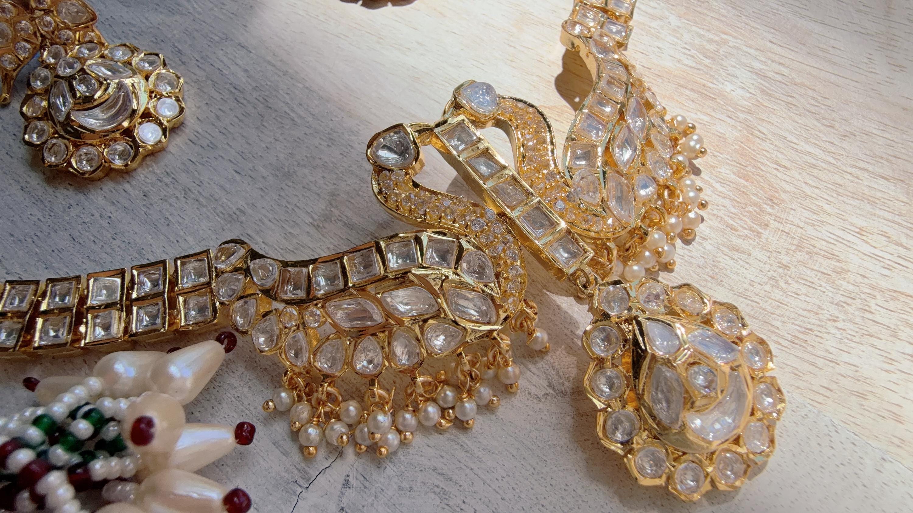 Pachi Kundan Bridal peacock Necklace Set | Moissanite Polki Kundan Necklace | Indian Wedding Jewelry | Statement Necklace