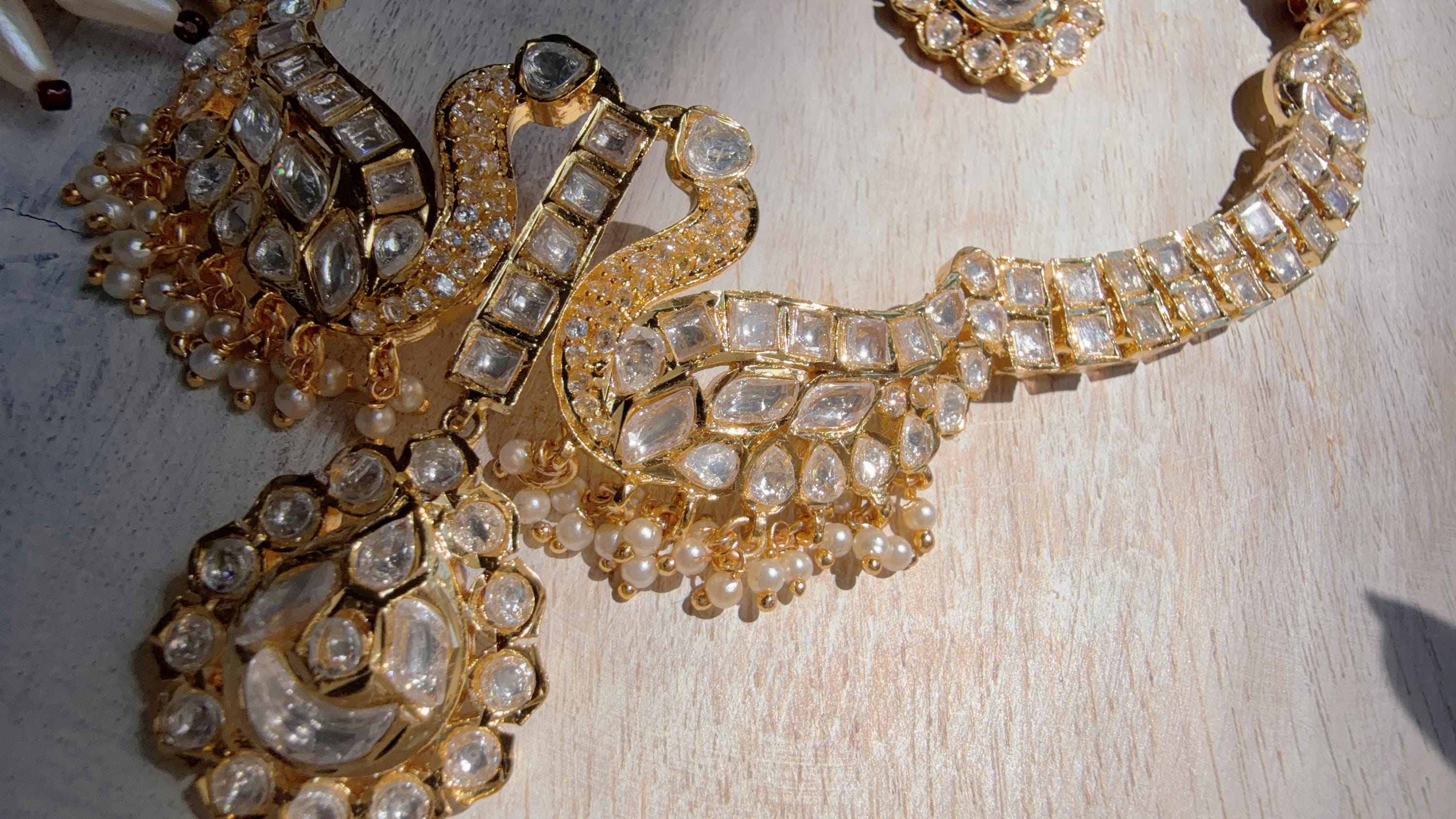 Pachi Kundan Bridal peacock Necklace Set | Moissanite Polki Kundan Necklace | Indian Wedding Jewelry | Statement Necklace