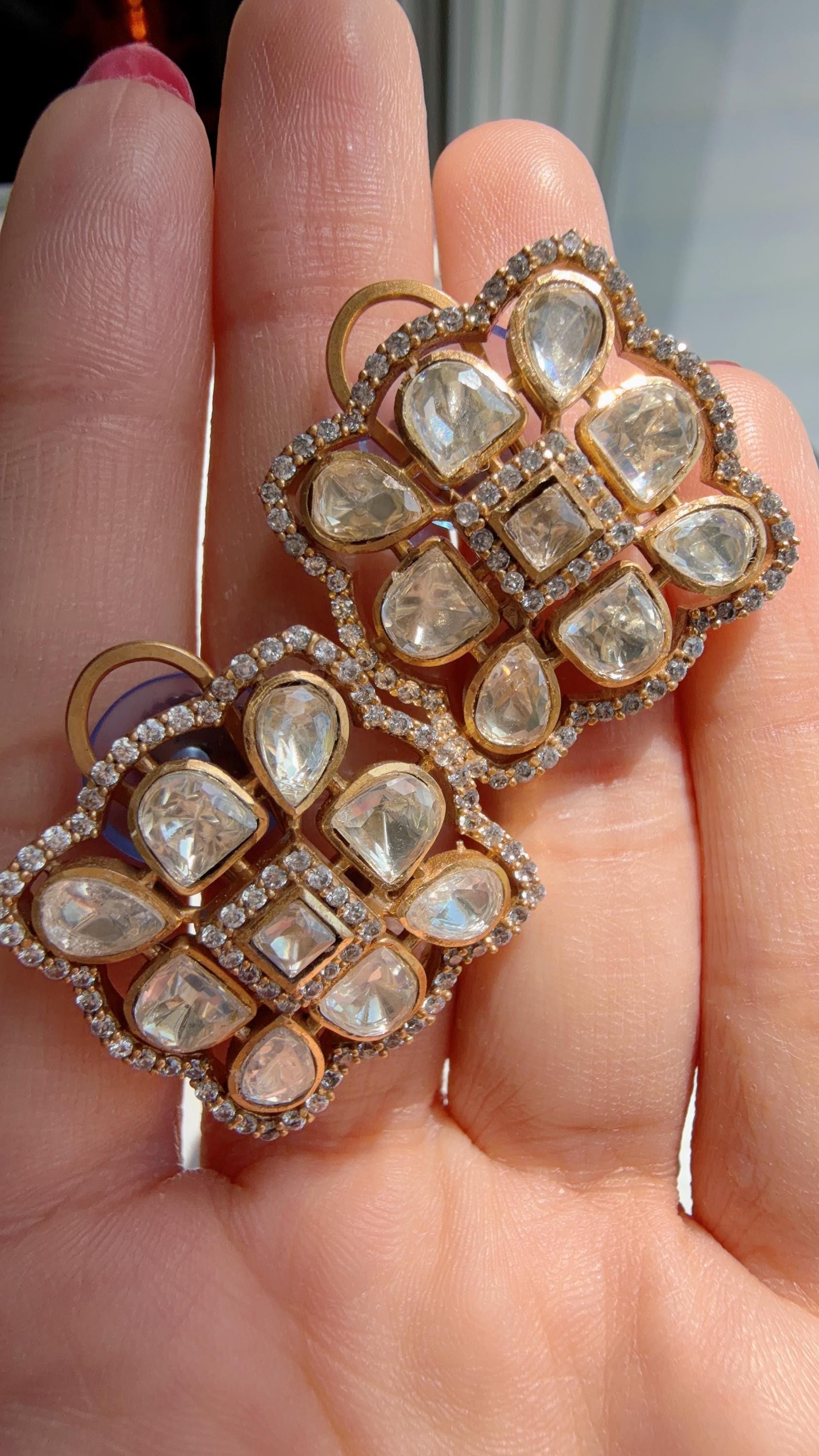 Moissanite diamond Kundan Studs /Indian Jewelry /Statement Stud Earring/Kundan Stud Earrings/Cz Studs/Diamond Studs