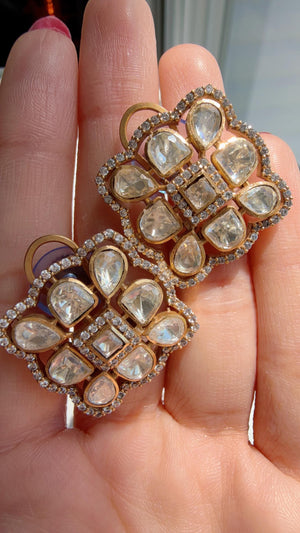 Moissanite diamond Kundan Studs /Indian Jewelry /Statement Stud Earring/Kundan Stud Earrings/Cz Studs/Diamond Studs
