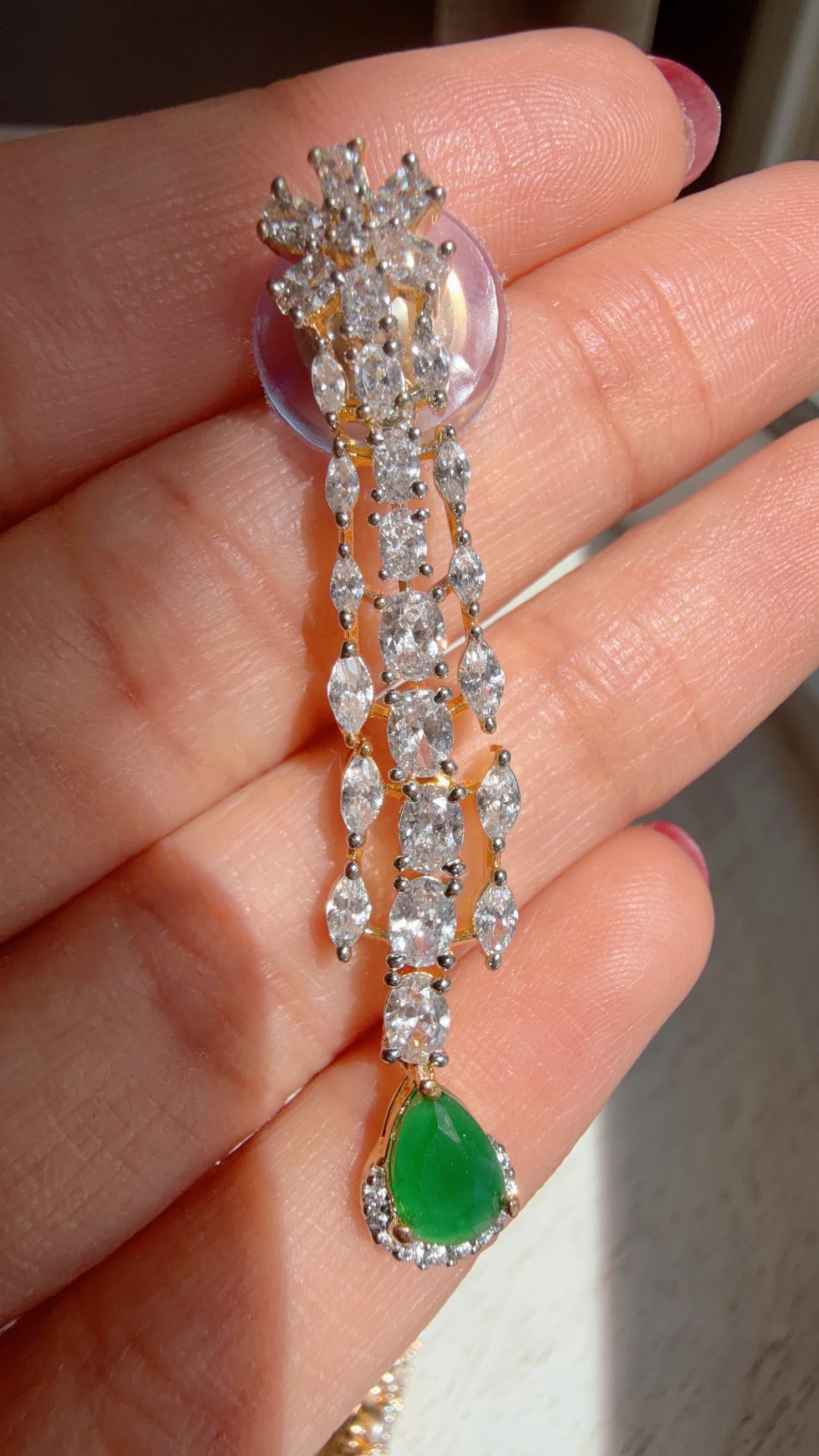 2 tone Emerald green diamond choker/Indian jewelry/Bridal choker/ bridal diamond choker/green necklace choker