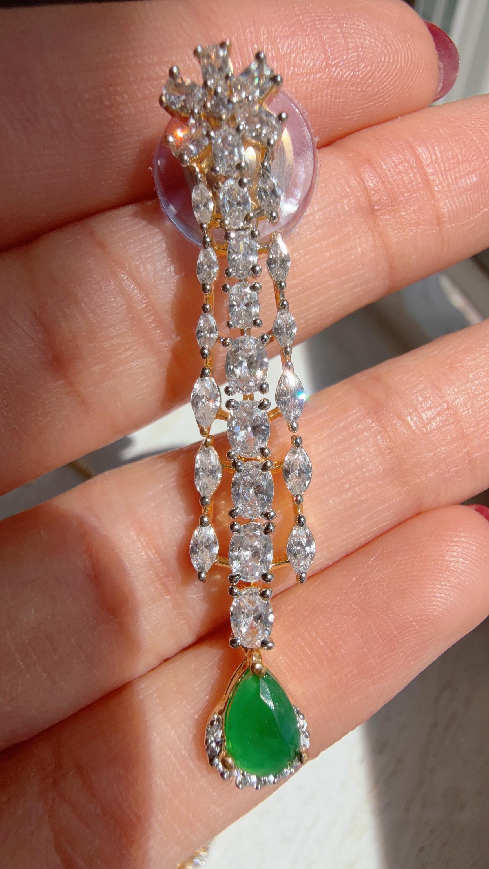 2 tone Emerald green diamond choker/Indian jewelry/Bridal choker/ bridal diamond choker/green necklace choker