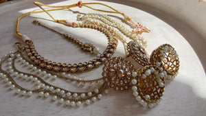 Antique Polki Kundan Mint Necklace Set with Bahubali Jhumka & Maang Tikka | Indian Bridal Jewelry