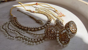 Antique Polki Kundan Mint Necklace Set with Bahubali Jhumka & Maang Tikka | Indian Bridal Jewelry