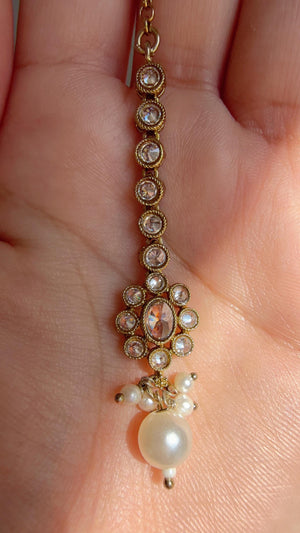 Antique Polki Kundan Mint Necklace Set with Bahubali Jhumka & Maang Tikka | Indian Bridal Jewelry