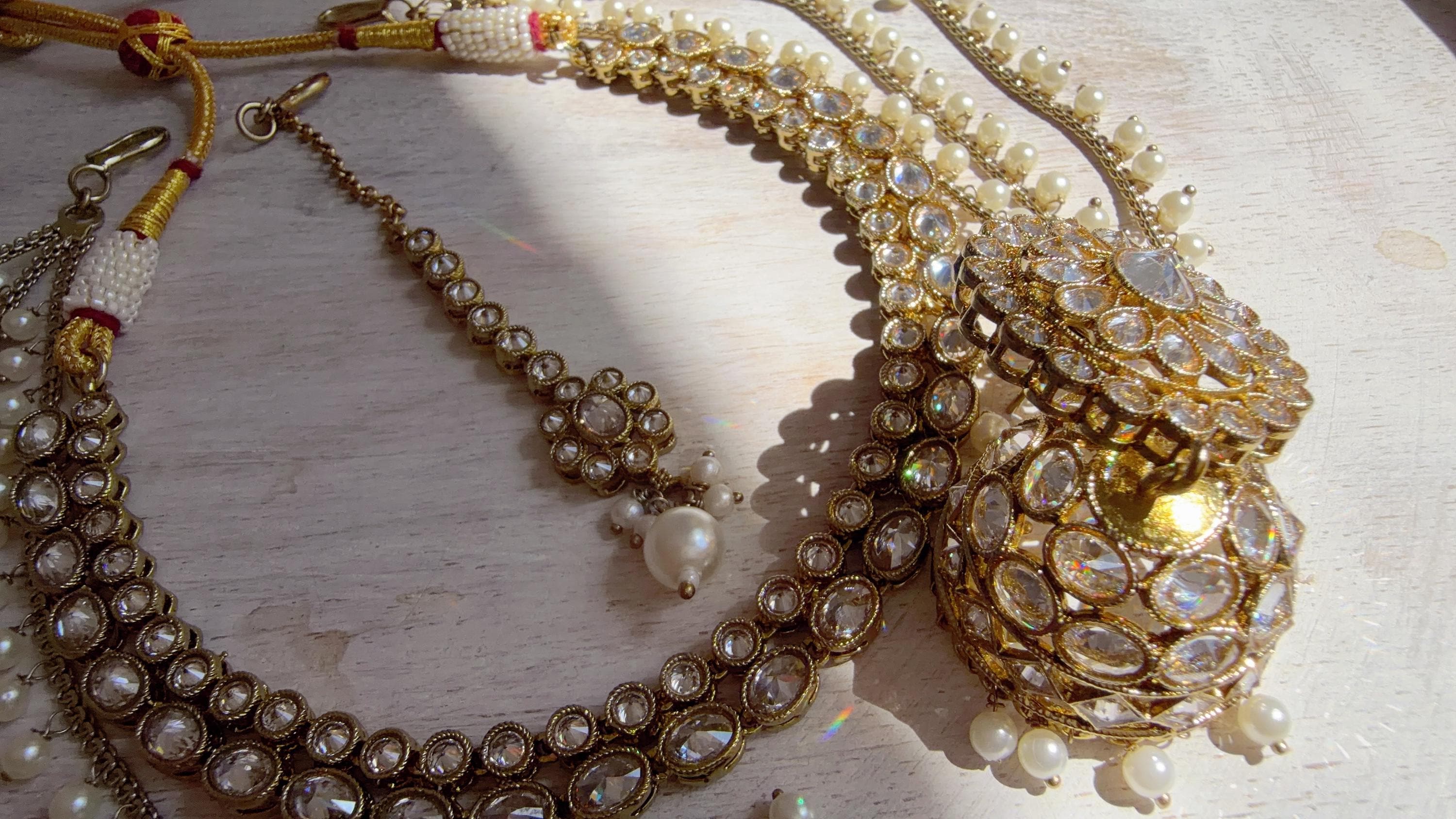 Antique Polki Kundan Mint Necklace Set with Bahubali Jhumka & Maang Tikka | Indian Bridal Jewelry