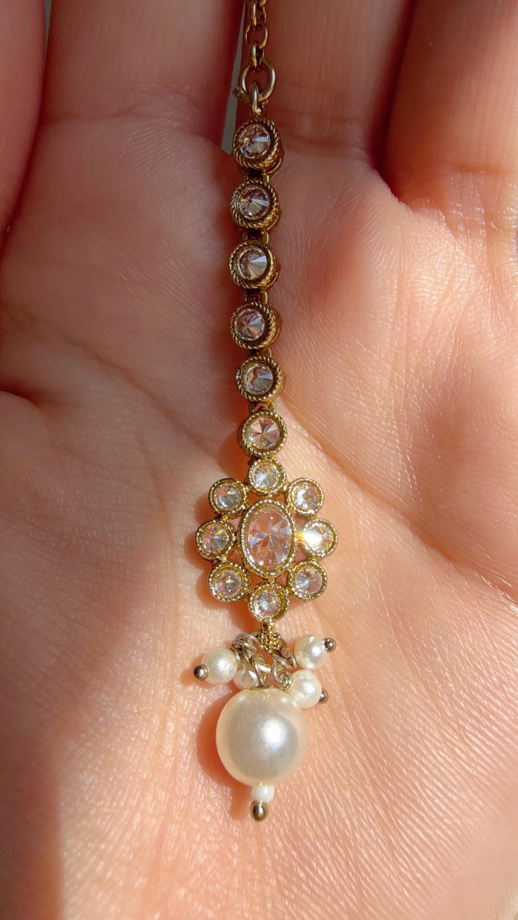 Antique Polki Kundan Mint Necklace Set with Bahubali Jhumka & Maang Tikka | Indian Bridal Jewelry
