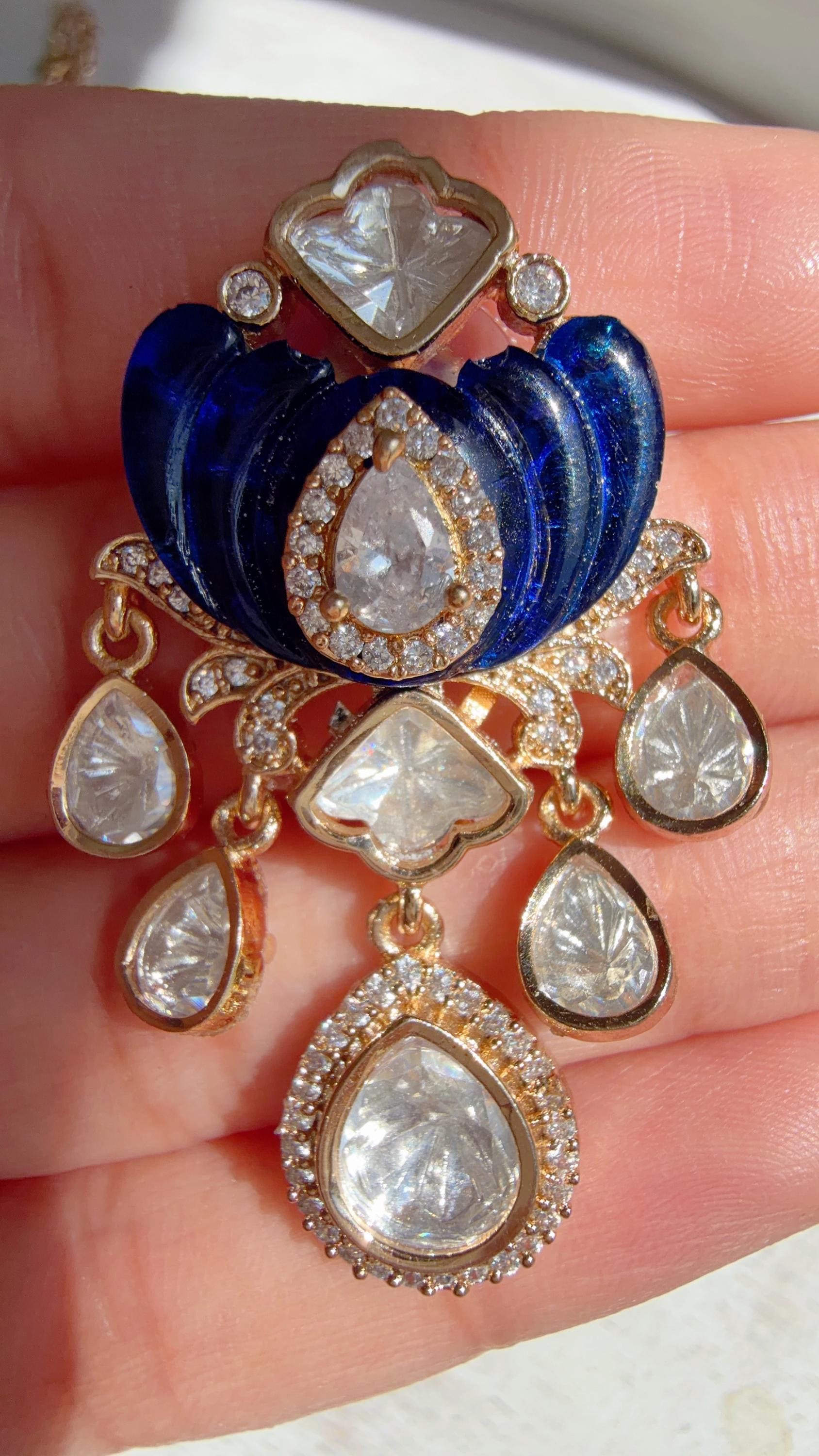 Blue Kundan Diamond Necklace Set | Indian Bridal Wedding Jewelry | Traditional Bridal Statement Necklace
