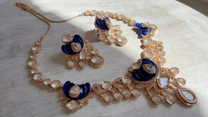 Blue Kundan Diamond Necklace Set | Indian Bridal Wedding Jewelry | Traditional Bridal Statement Necklace
