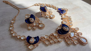 Blue Kundan Diamond Necklace Set | Indian Bridal Wedding Jewelry | Traditional Bridal Statement Necklace