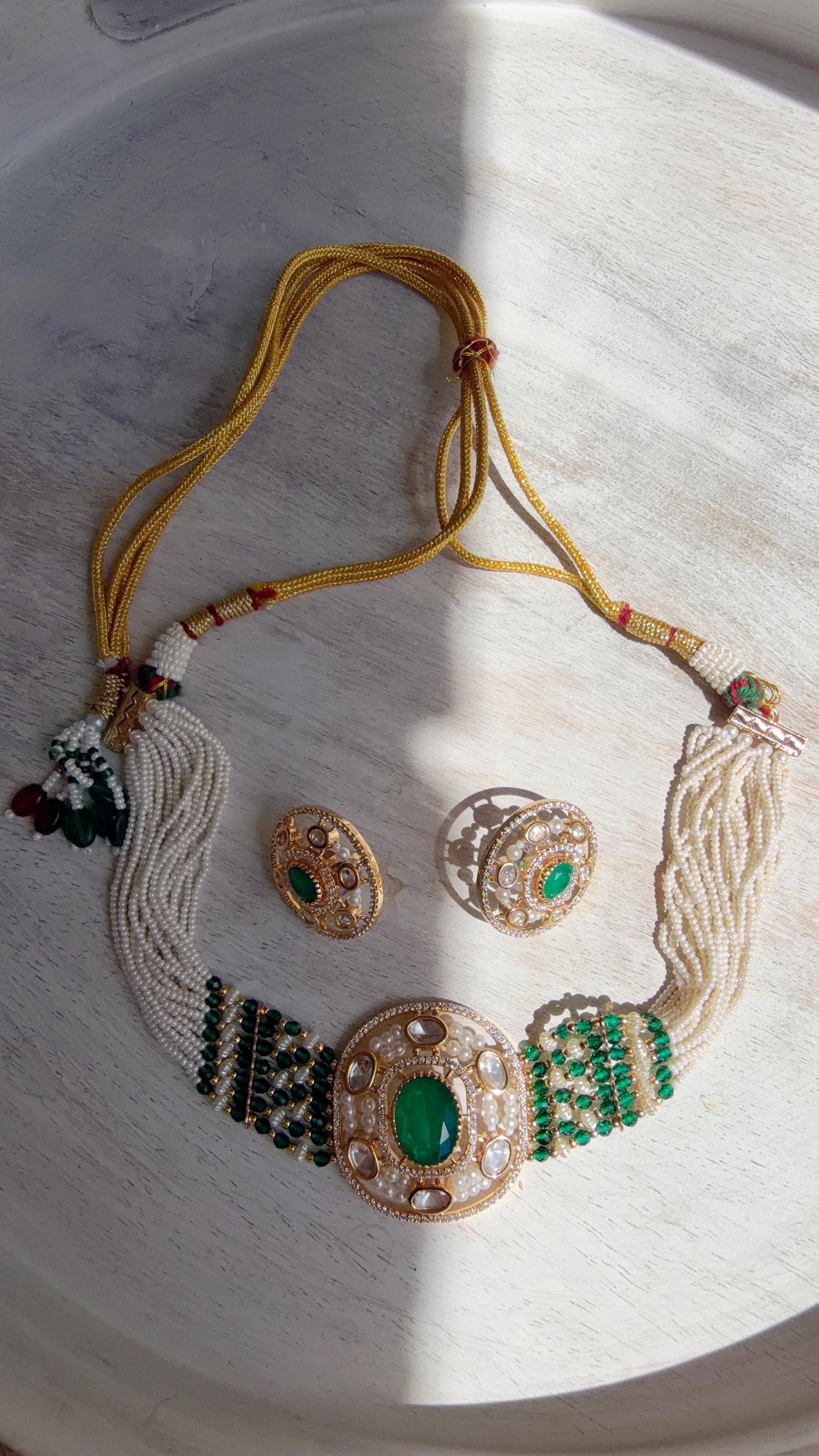 Green Kundan Diamond Necklace Set | Indian Bridal Wedding Jewelry | Traditional Bridal Statement Necklace