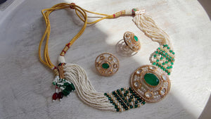 Green Kundan Diamond Necklace Set | Indian Bridal Wedding Jewelry | Traditional Bridal Statement Necklace