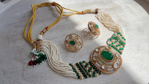 Green Kundan Diamond Necklace Set | Indian Bridal Wedding Jewelry | Traditional Bridal Statement Necklace