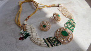Green Kundan Diamond Necklace Set | Indian Bridal Wedding Jewelry | Traditional Bridal Statement Necklace