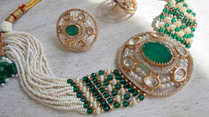 Green Kundan Diamond Necklace Set | Indian Bridal Wedding Jewelry | Traditional Bridal Statement Necklace