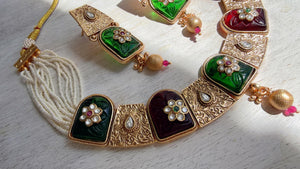 Traditional Kundan Statement Green Necklace Set/Indian Bridal Jewelry/Gold Finish Wedding Necklace - Heritage