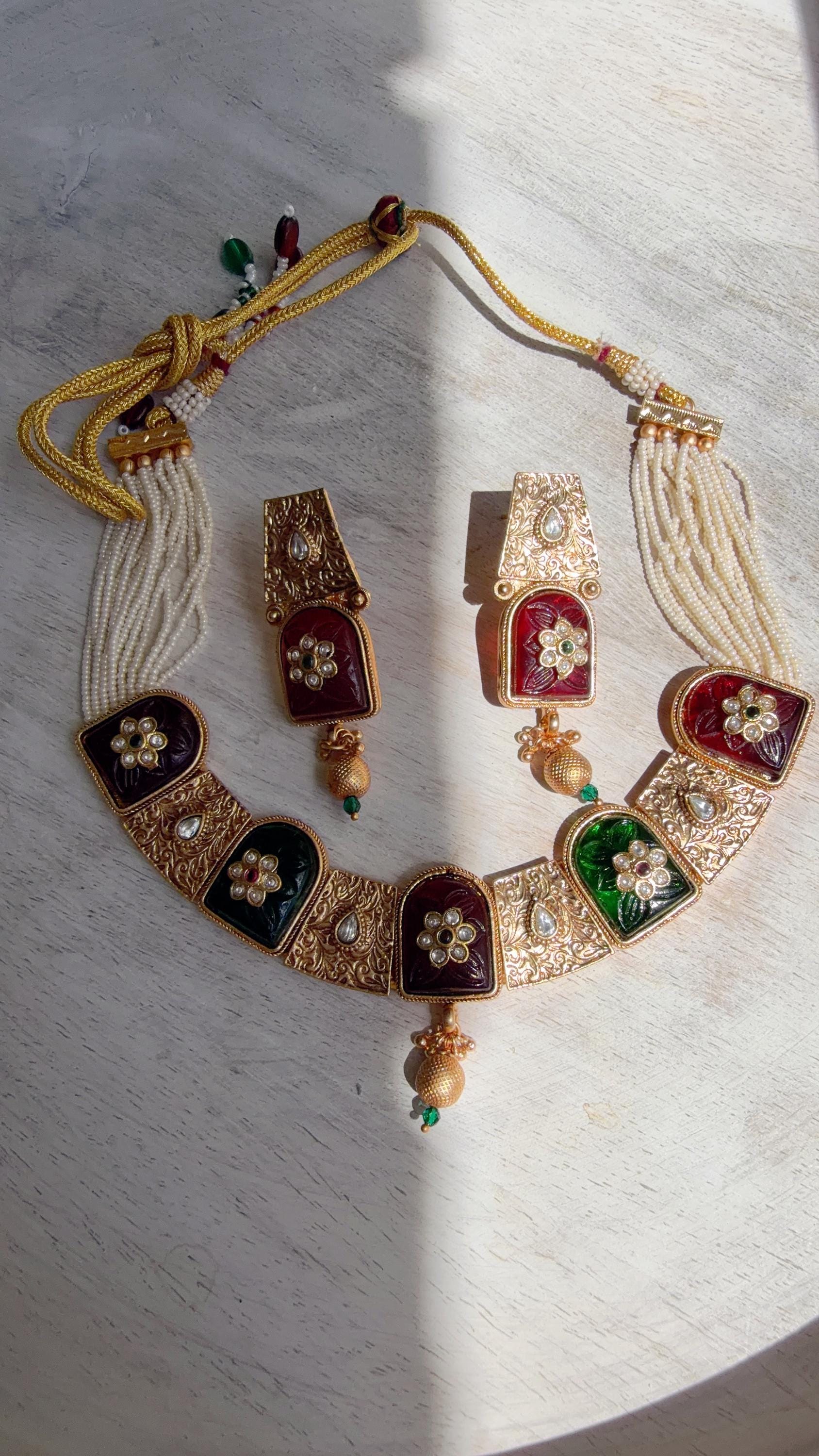 Traditional Kundan Statement Ruby Necklace Set/Indian Bridal Jewelry/Gold Finish Wedding Necklace - Heritage