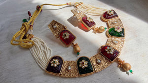 Traditional Kundan Statement Ruby Necklace Set/Indian Bridal Jewelry/Gold Finish Wedding Necklace - Heritage