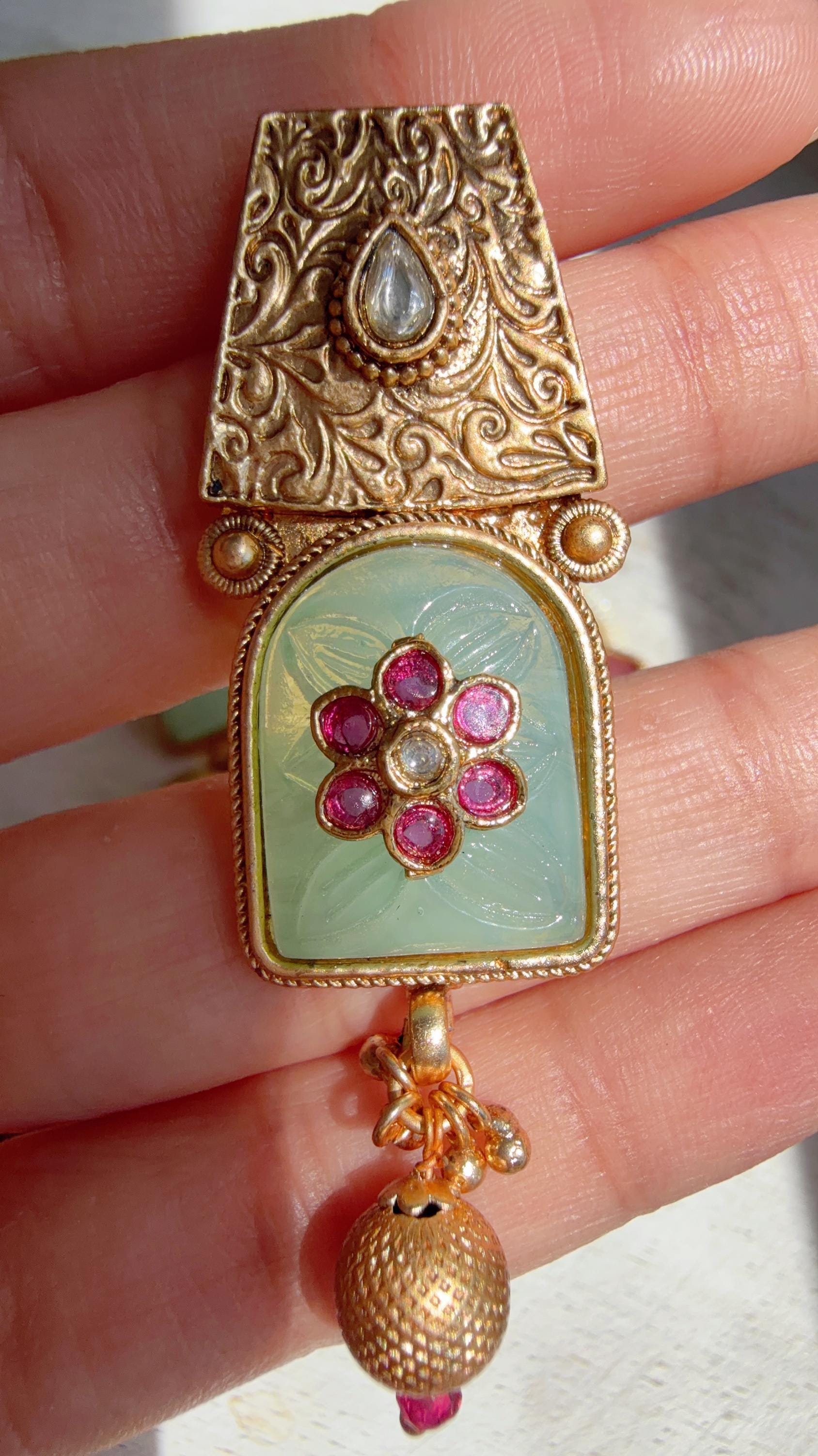 Traditional Kundan Statement Mint Pink Necklace Set/Indian Bridal Jewelry/Gold Finish Wedding Necklace - Heritage