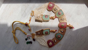Traditional Kundan Statement Mint Pink Necklace Set/Indian Bridal Jewelry/Gold Finish Wedding Necklace - Heritage