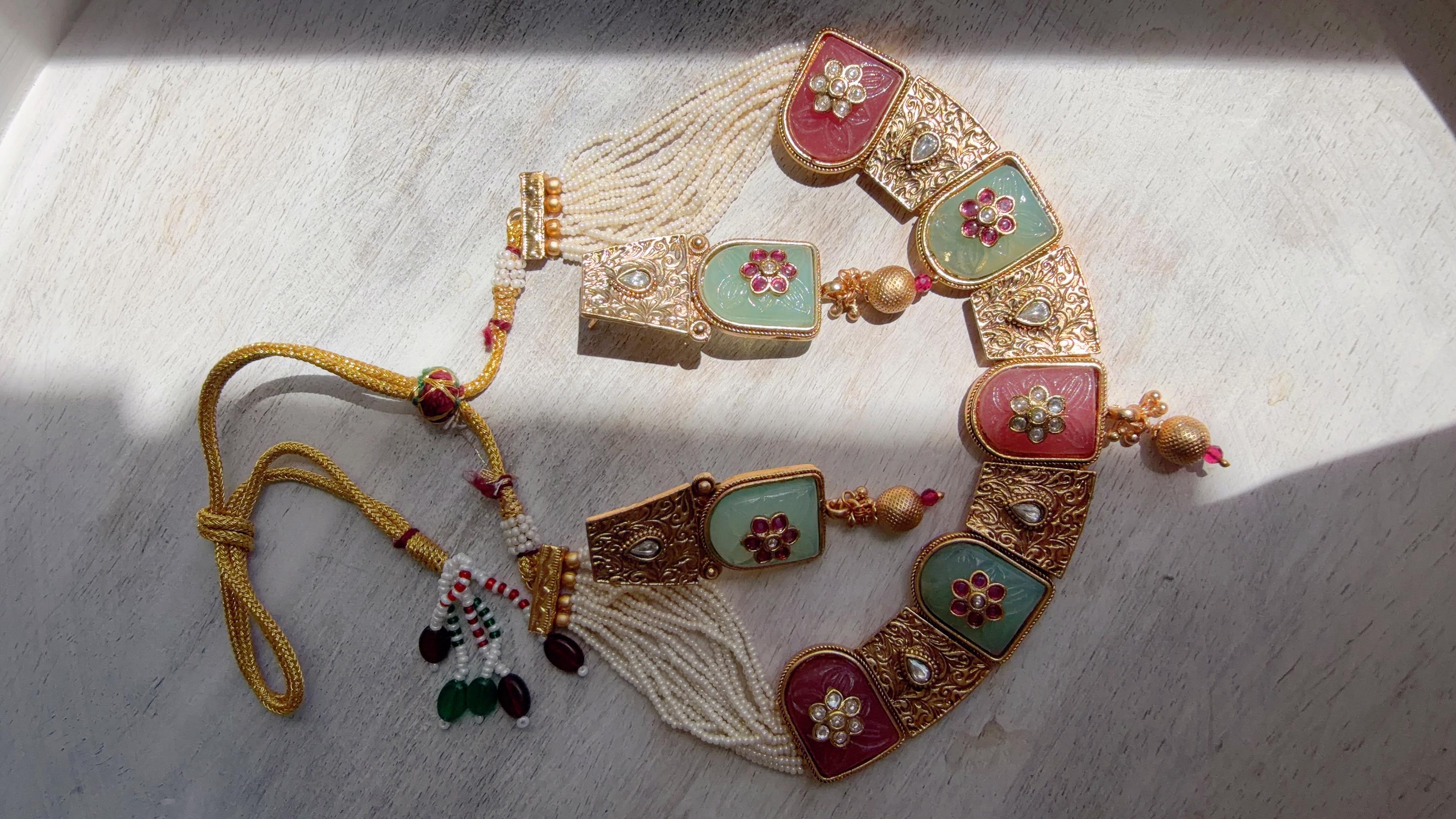 Traditional Kundan Statement Mint Pink Necklace Set/Indian Bridal Jewelry/Gold Finish Wedding Necklace - Heritage