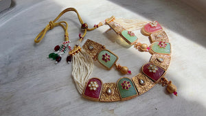 Traditional Kundan Statement Mint Pink Necklace Set/Indian Bridal Jewelry/Gold Finish Wedding Necklace - Heritage