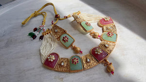 Traditional Kundan Statement Mint Pink Necklace Set/Indian Bridal Jewelry/Gold Finish Wedding Necklace - Heritage